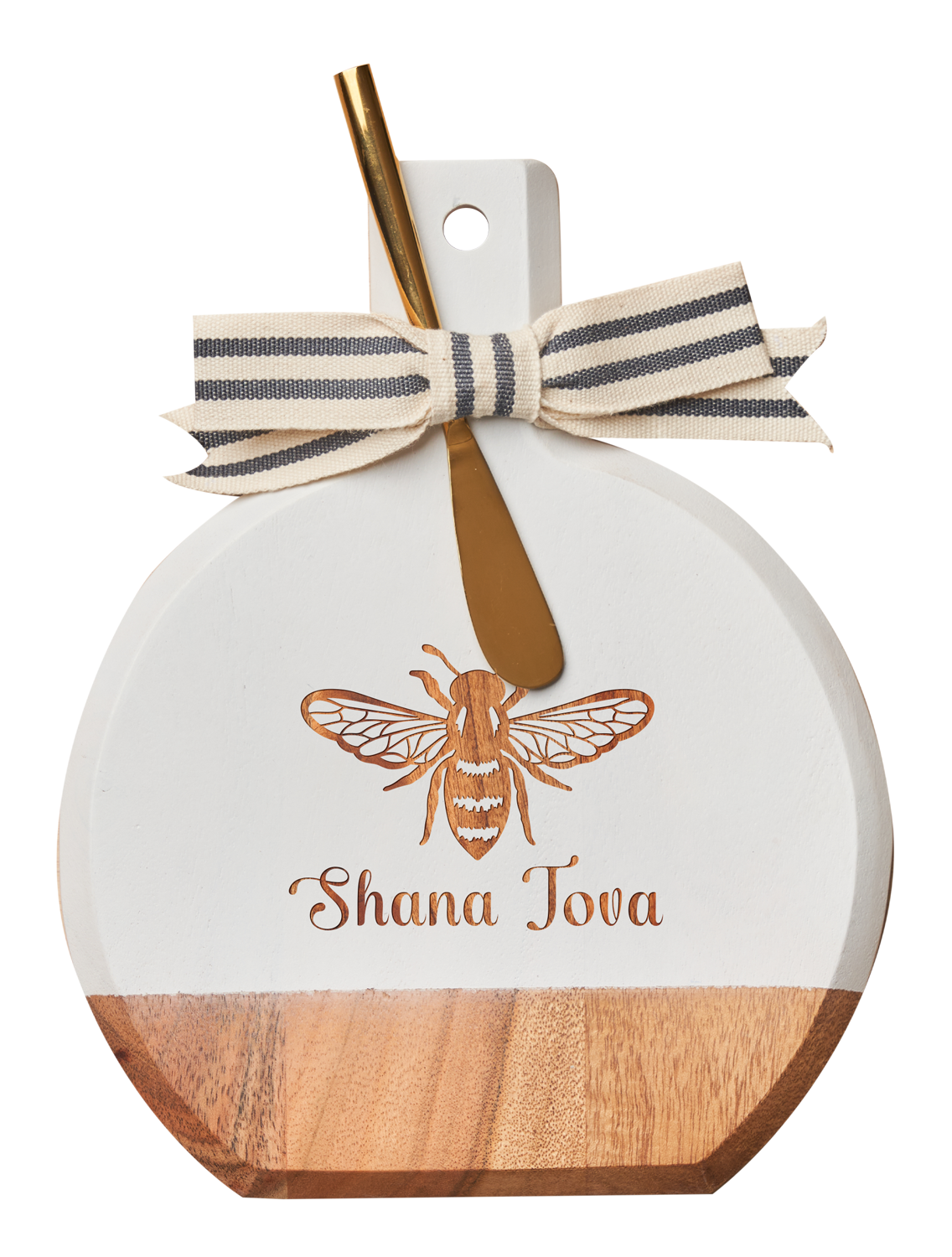 Acacia Bevel Board w/ Gold Spreader |Honeybee w/ Shana Tova