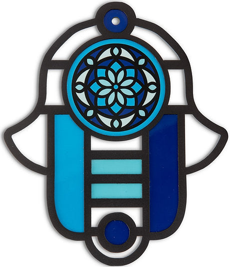 Stained Glass–Style Hamsa Wall Hanging – Blue