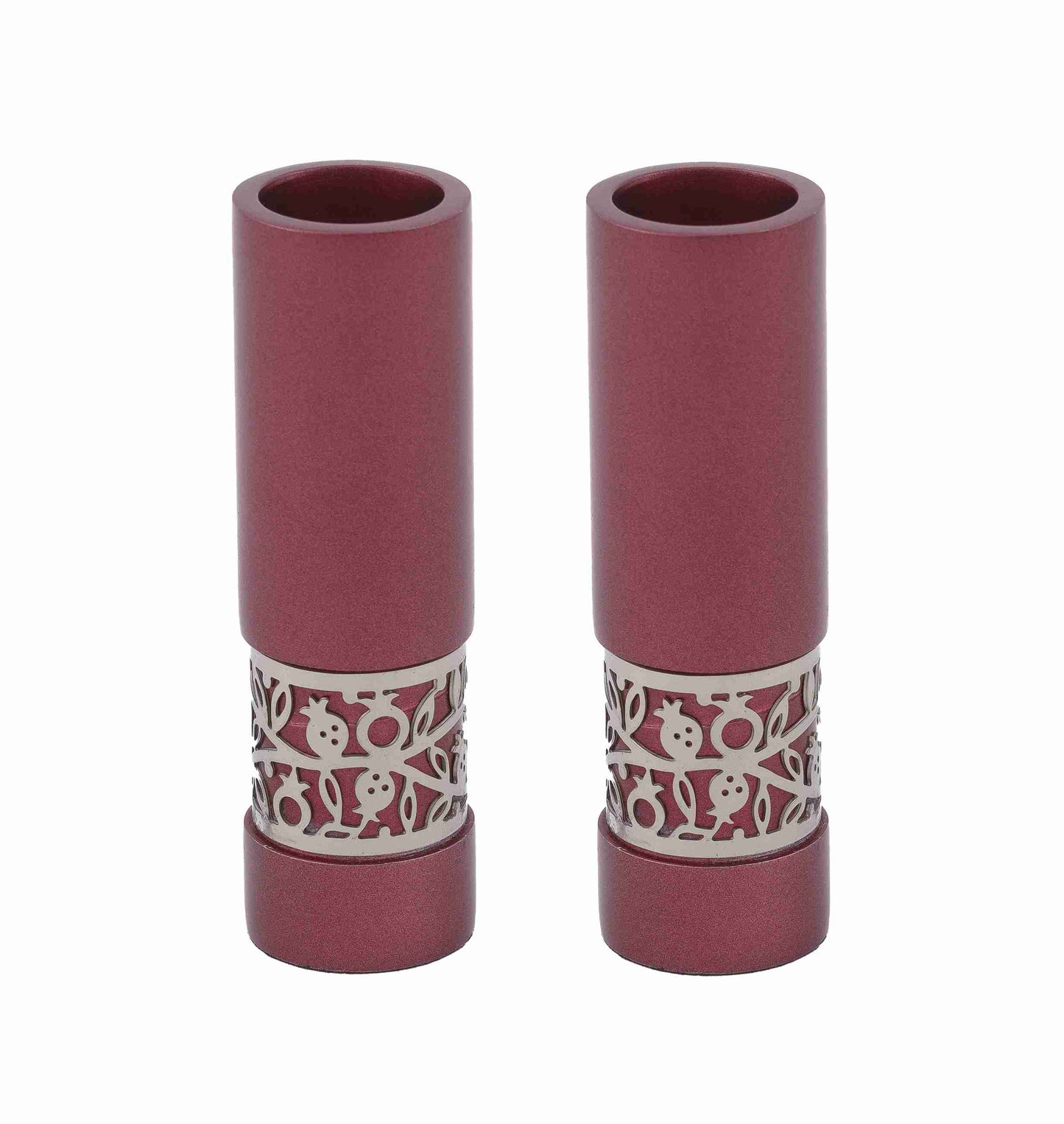 Round Candlesticks with Pomegranate Design – Burgundy