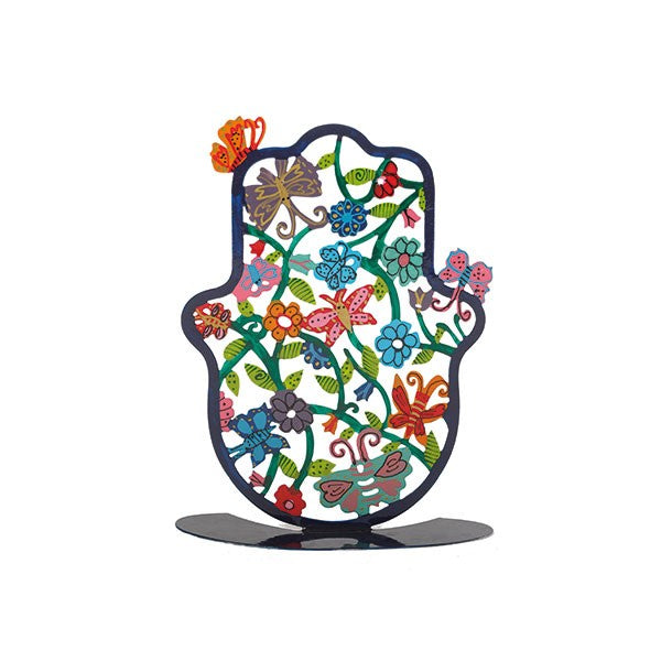 Medium Metal Stand – Hand-Painted Hamsa with Butterfly Design