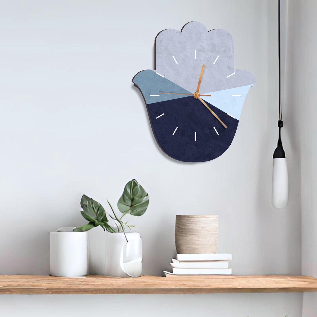 Modern Geometric Hamsa shape wooden clock - Blue