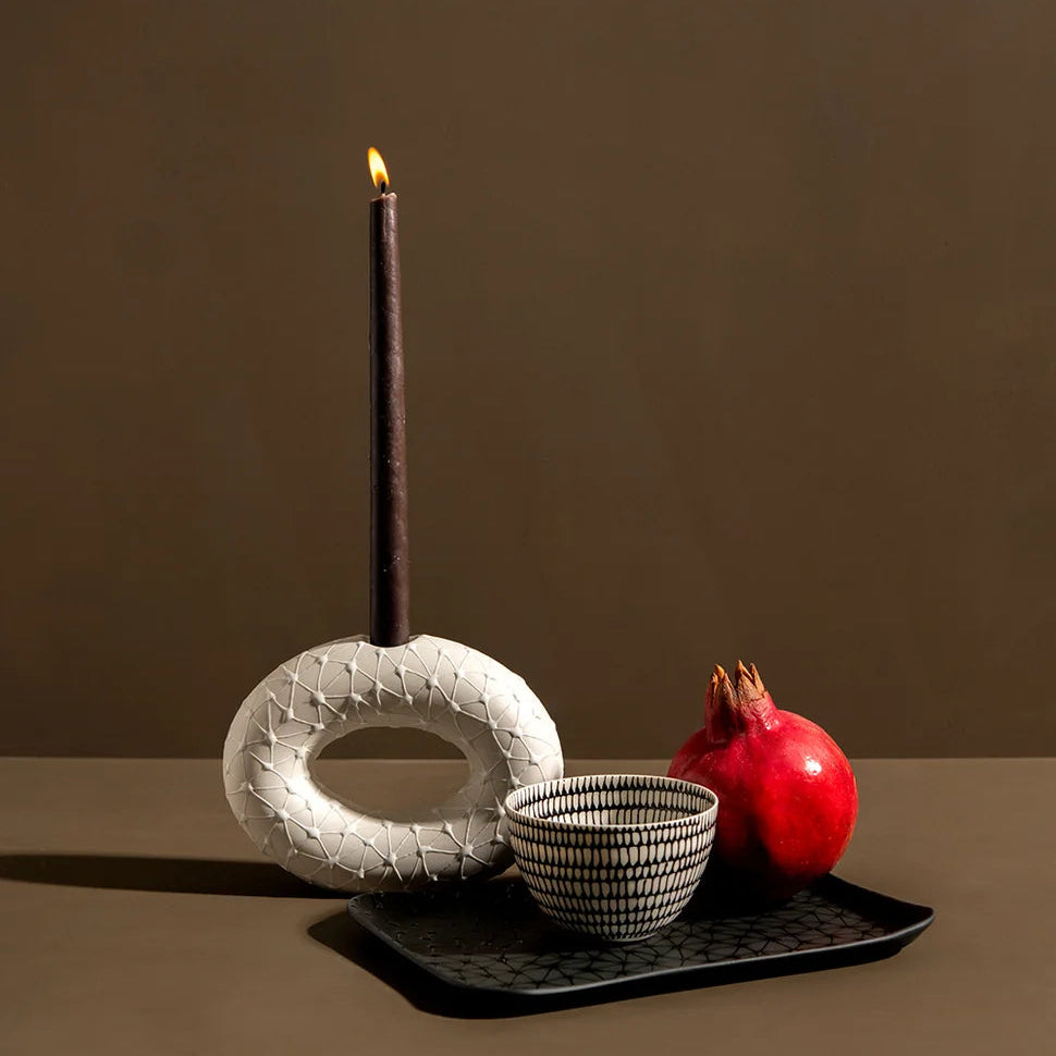 Large Wide Hoop Candle Holder | White with White Stars