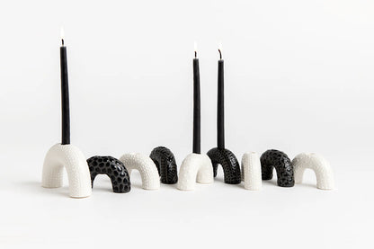 Small Arch Candle Holder | Black with Black Pattern