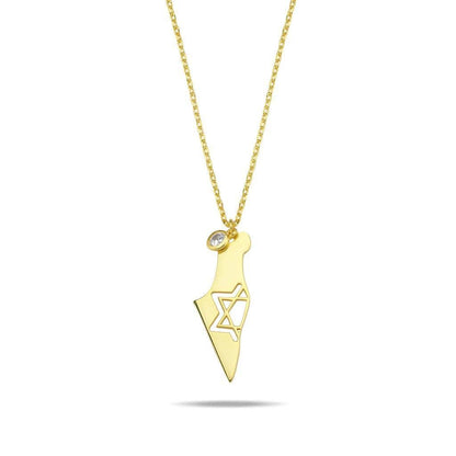 Israel Map on Paperclip Adjustable Chain with Star of David: Yellow Gold