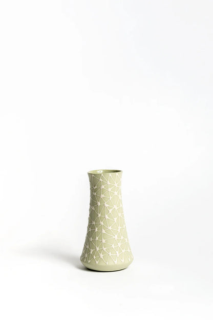 Tall Mini Vase | Antique Green with Beige Stars