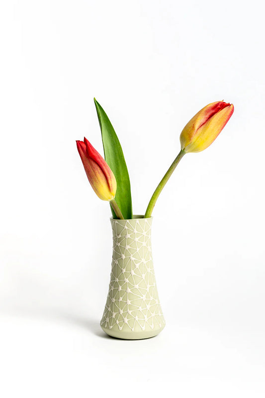 Tall Mini Vase | Antique Green with Beige Stars