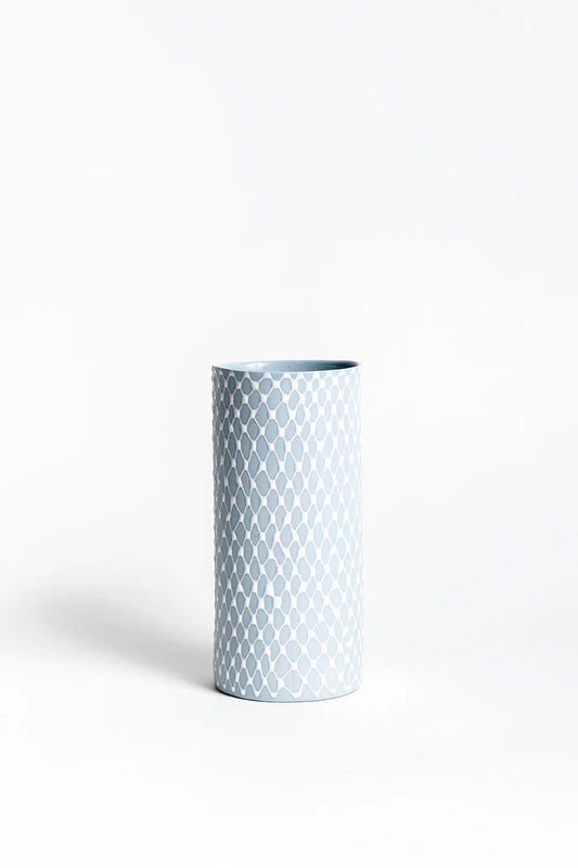 Cylinder Vase | Sky Blue White Netting