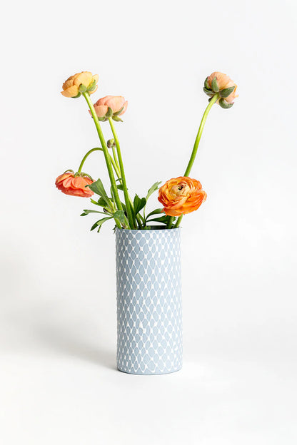 Cylinder Vase | Sky Blue White Netting