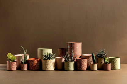 Cylinder Planter | Antique Green with Beige Ladder Stripes