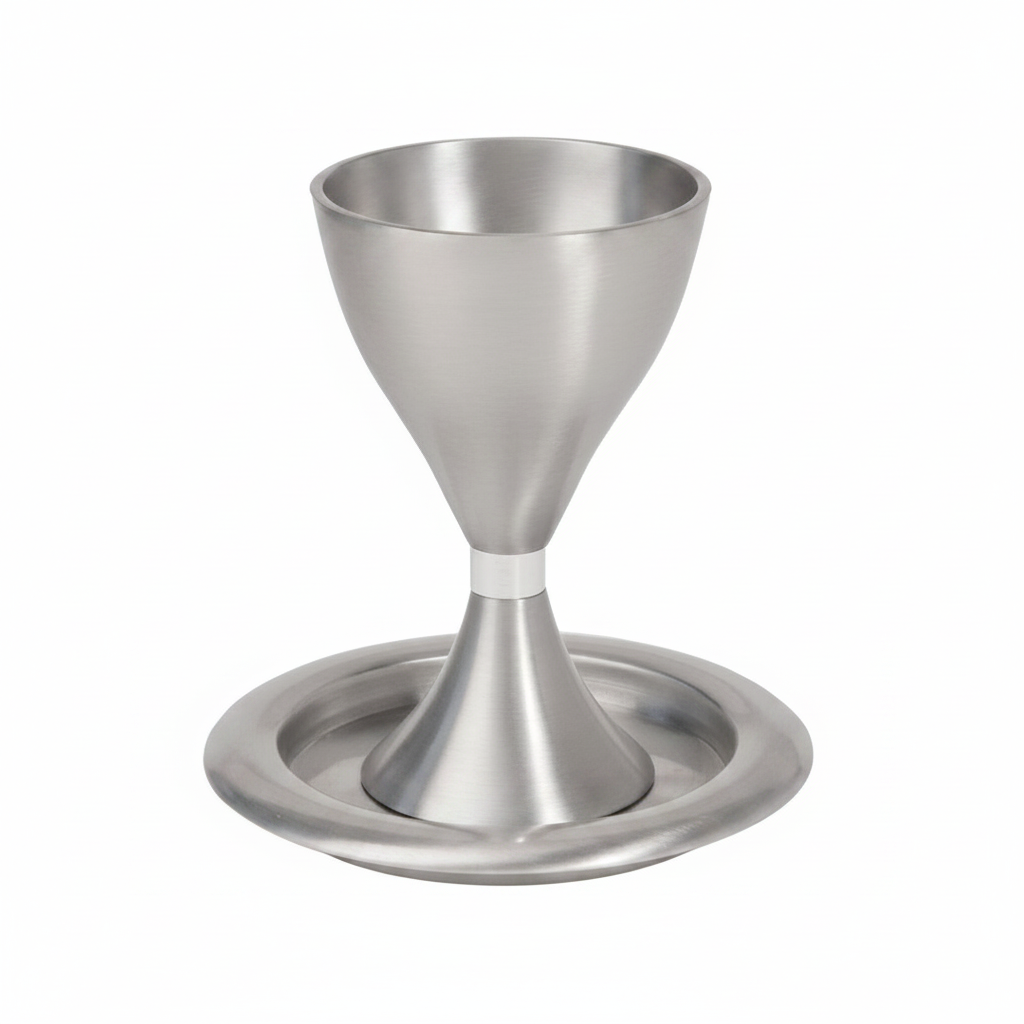 Modern Aluminum Kiddush Cup with Tray