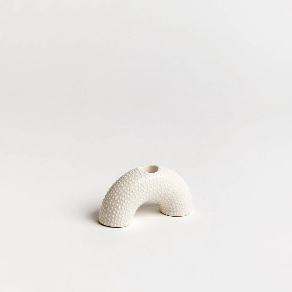 Small Arch Candle Holder | White with White Dots
