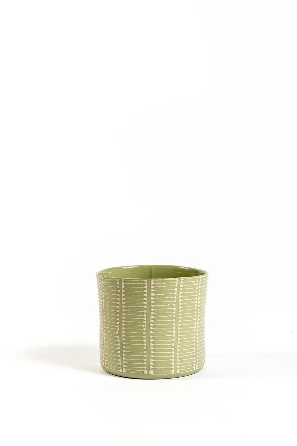 Cylinder Planter | Antique Green with Beige Ladder Stripes