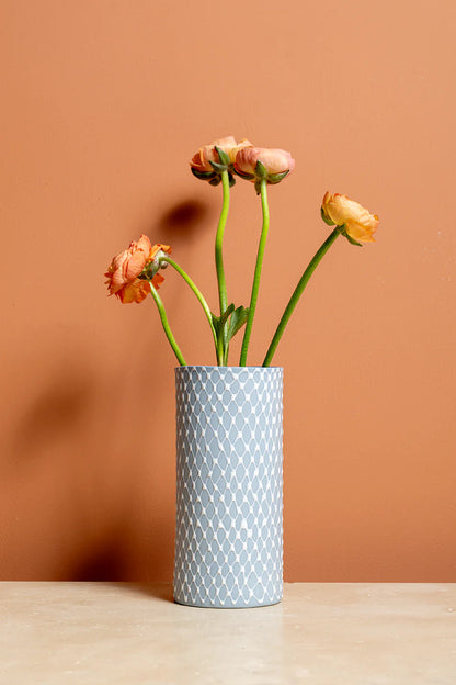 Cylinder Vase | Sky Blue White Netting