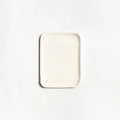 Mini Square Serving plate | White with White Ladder Stripes