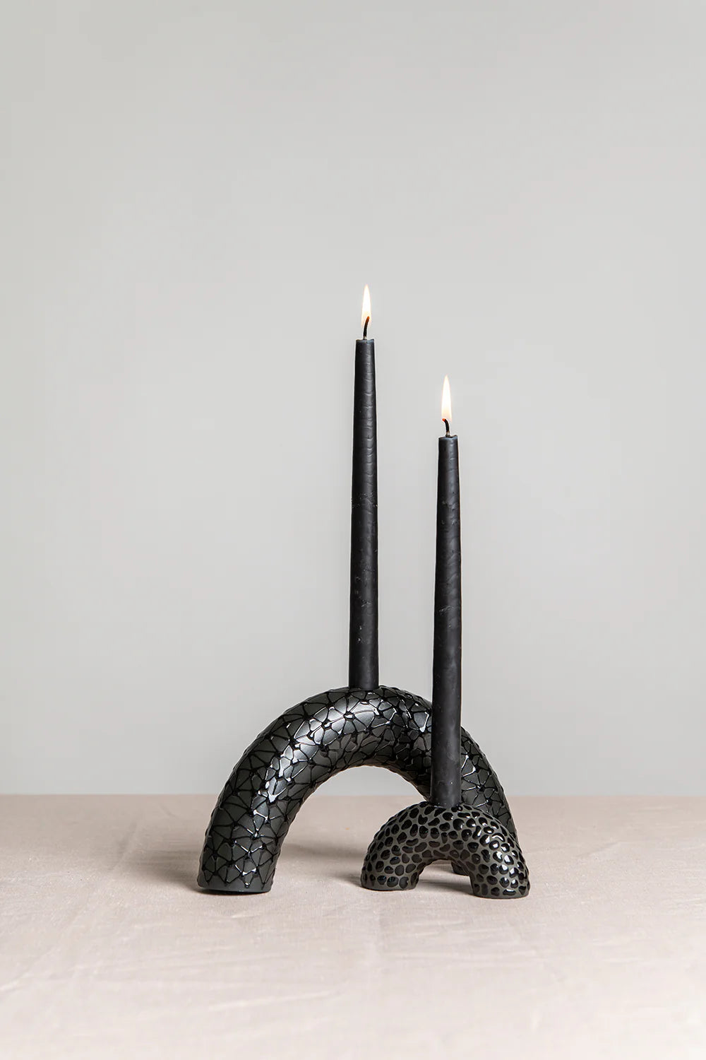 Small Arch Candle Holder | Black with Black Pattern