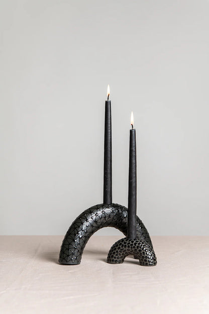 Small Arch Candle Holder | Black with Black Pattern