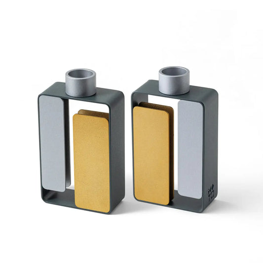 Mondrian-Inspired Candlesticks - Gold & Silver