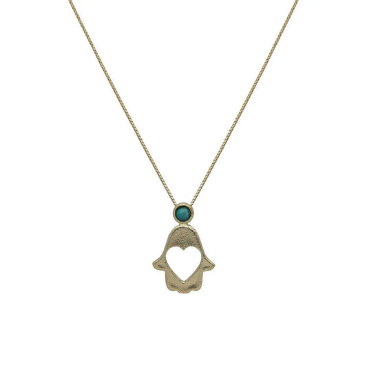 Hamsa with Heart and Stone Necklace