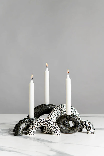 Medium Arch Candle Holder | White with Black Stars