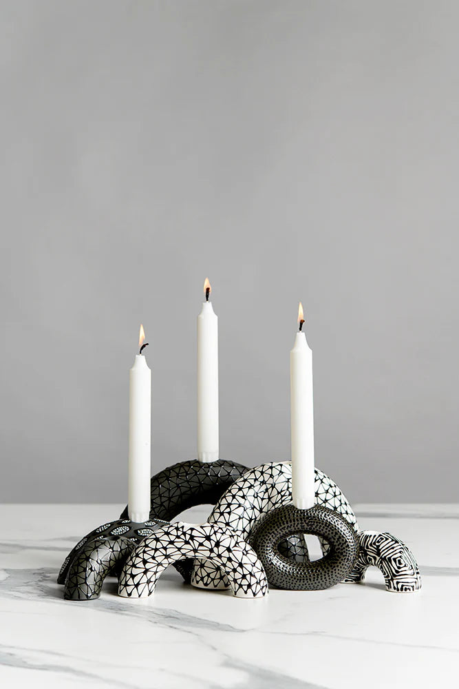 Small Arch Candle Holder | White with Black Stars