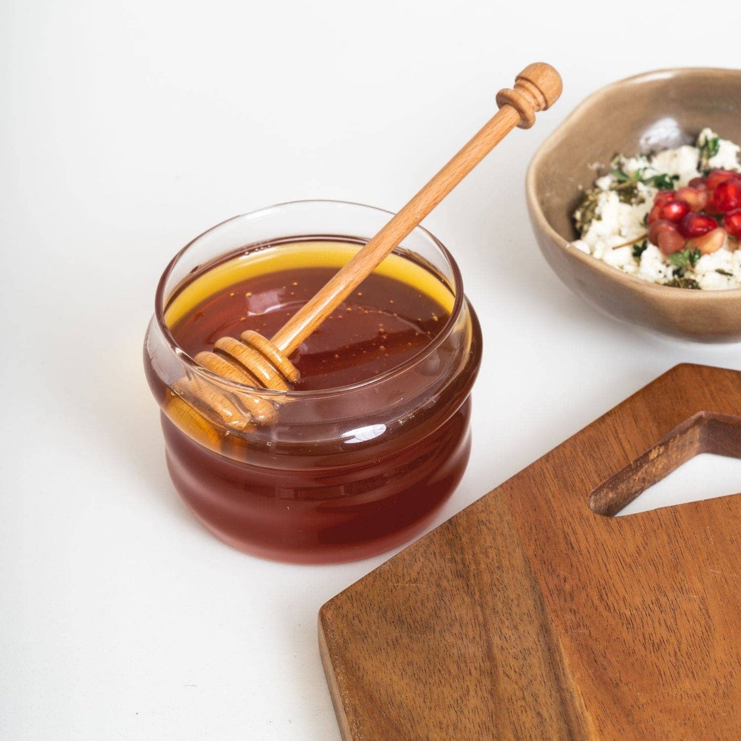Glass Honey Jar & Dipper With Birch Wood | 250 ml