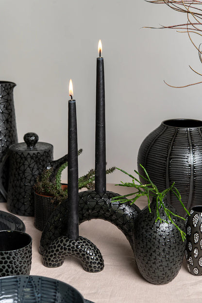 Candle Holder | Black with Black Stars