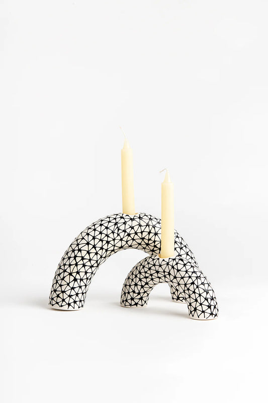 Large Arch Candle Holder | White with Black Stars