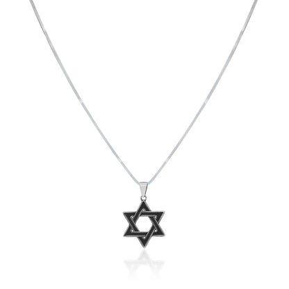 Men's Jewish Star Necklace in Silver: 20"