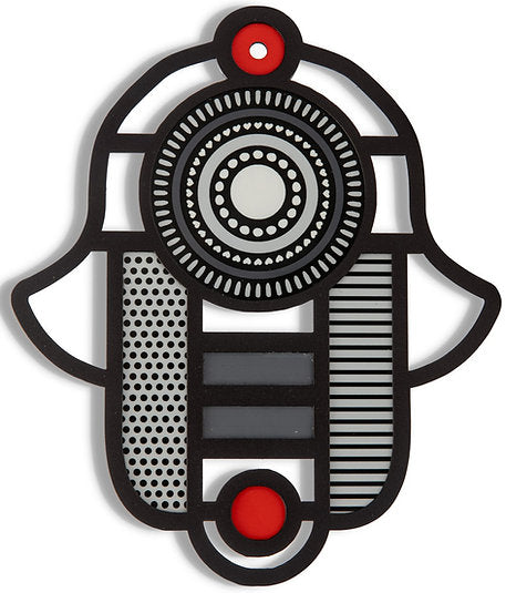 Stained Glass–Style Hamsa Wall Art – Black, Charcoal & Red
