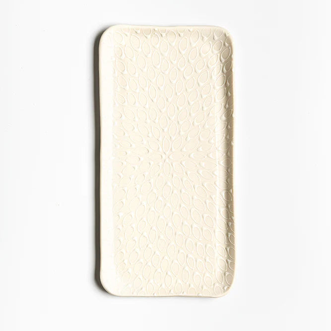 Large Rectangular serving plate | White with White Flower loops