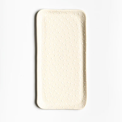 Large Rectangular serving plate | White with White Flower loops