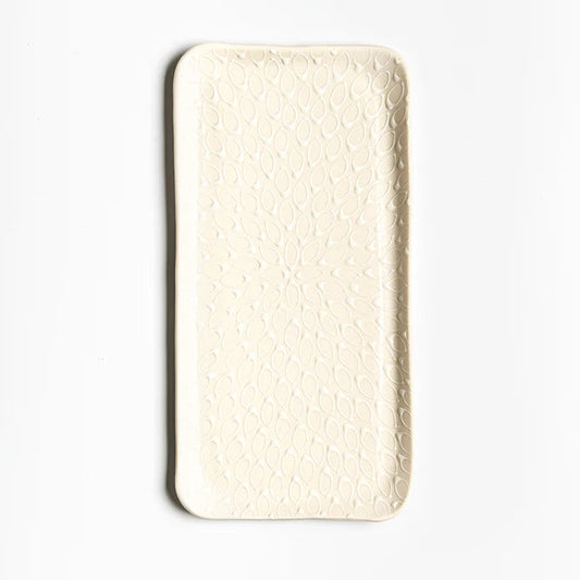 Large Rectangular serving plate | White with White Flower loops