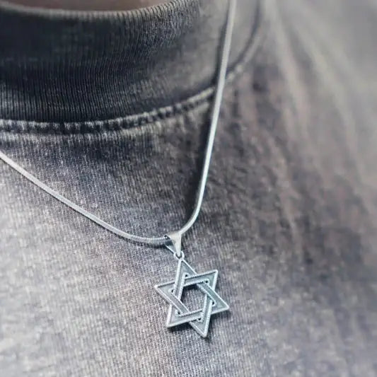 Men's Jewish Star Necklace in Silver: 20"