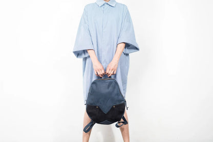 VIOLIN – Handmade Leather Backpack – Blue with Black Pocket