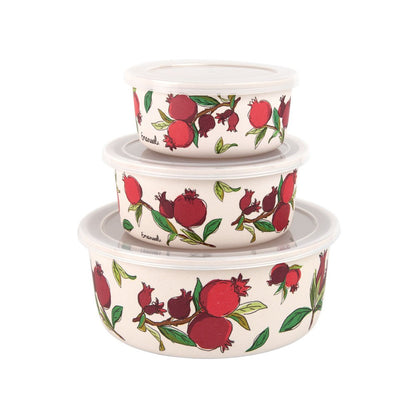 Set of 3 Round Bamboo Containers with Lids – Pomegranate