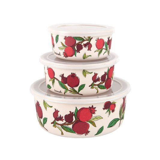 Set of 3 Round Bamboo Containers with Lids – Pomegranate