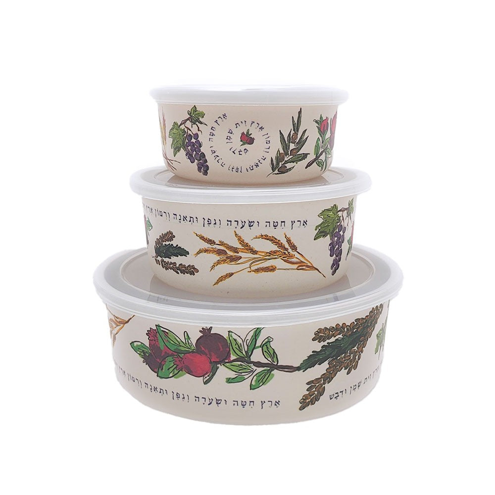 Set of 3 Round Bamboo Containers with Lids – Seven Species