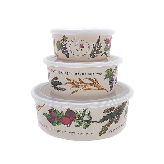 Set of 3 Round Bamboo Containers with Lids – Seven Species