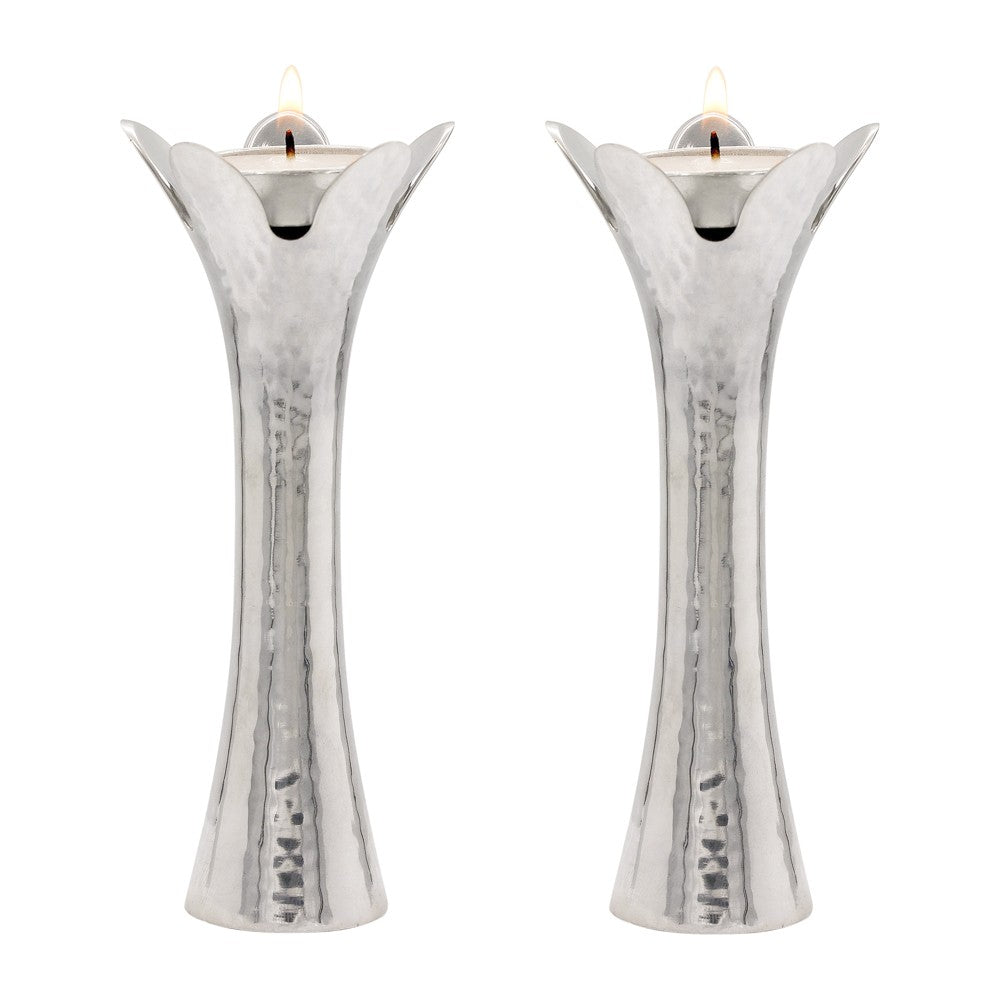 Flower Candlesticks - Silver 5.5"