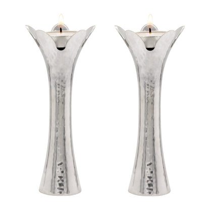 Flower Candlesticks - Silver 5.5"