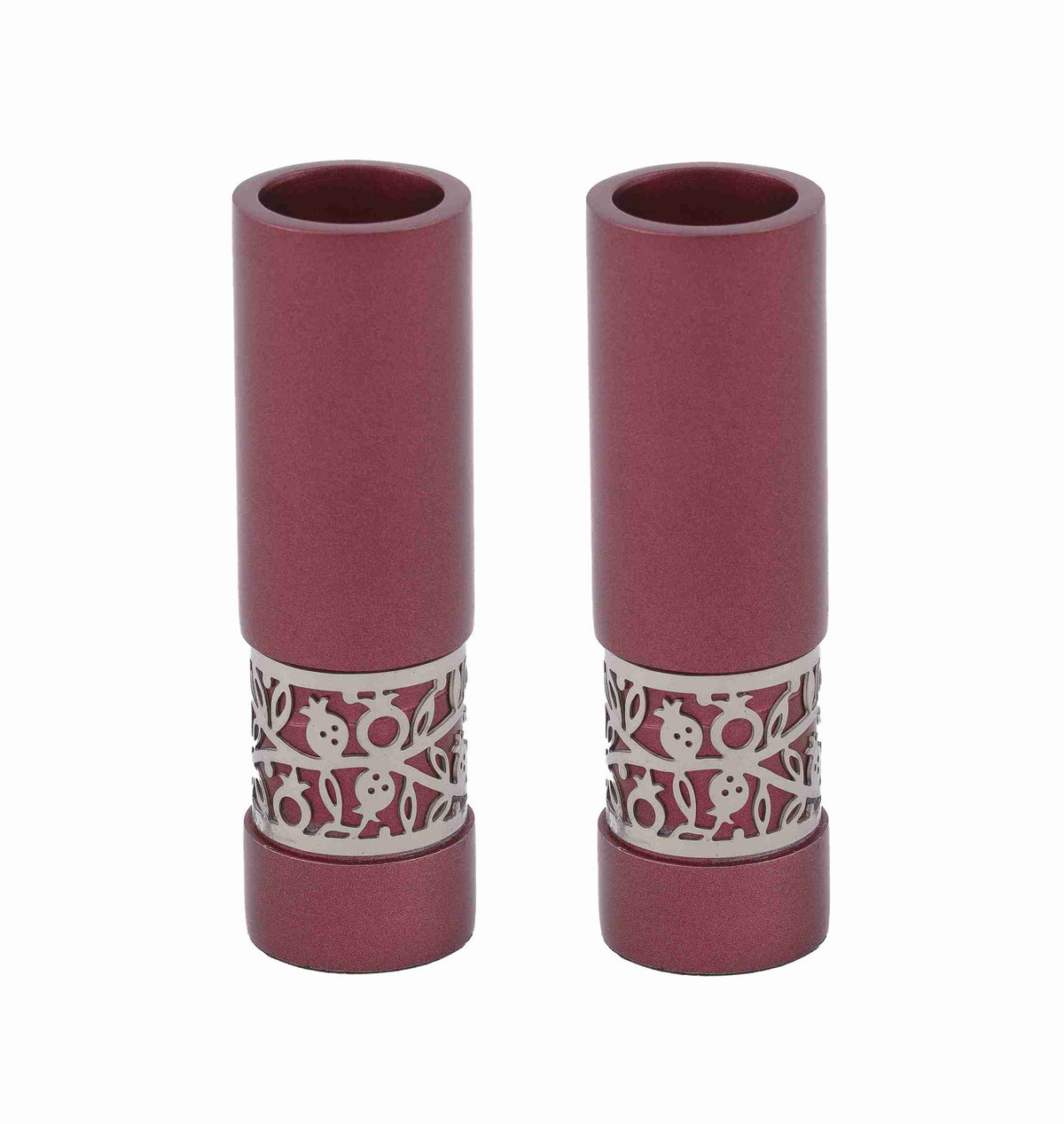 Round Candlesticks with Pomegranate Design – Burgundy
