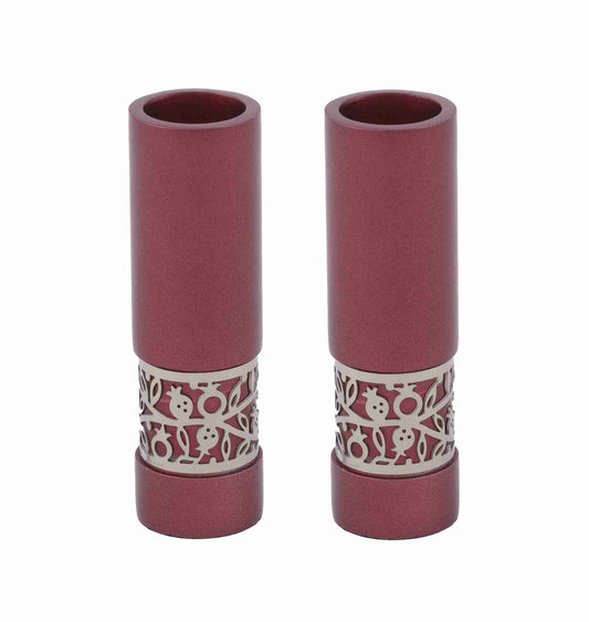 Round Candlesticks with Pomegranate Design – Burgundy