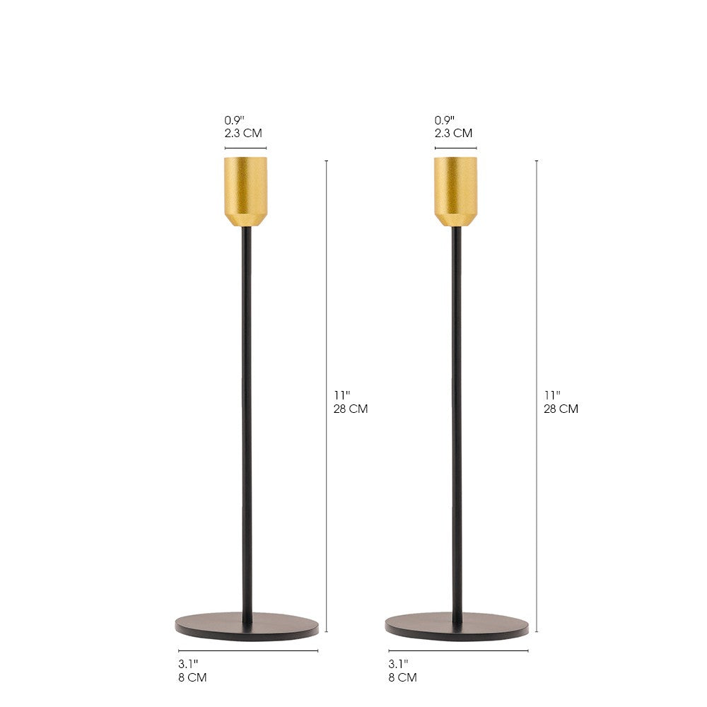 Tall Candlesticks Set – Black & Gold 11"