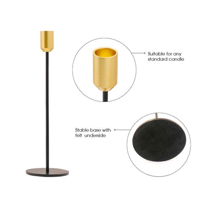 Tall Candlesticks Set – Black & Gold 11"