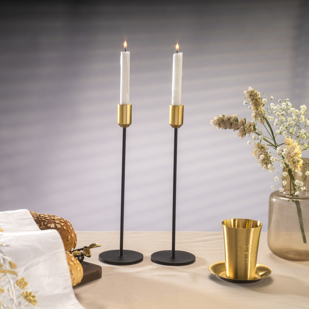 Tall Candlesticks Set – Black & Gold 11"