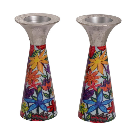 Low Cone Candlesticks with - Flowers