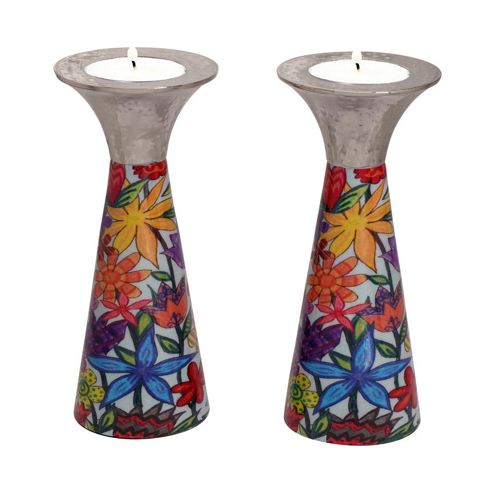 Low Cone Candlesticks with - Flowers