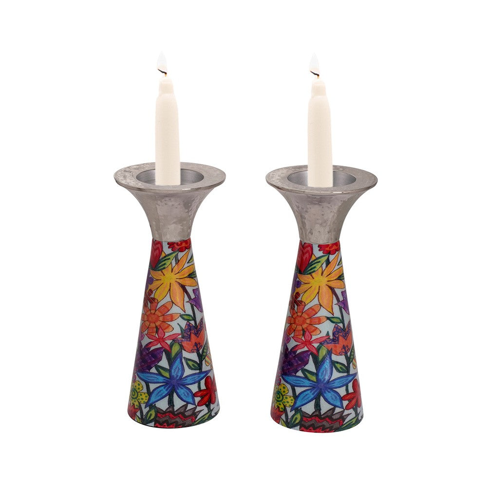 Low Cone Candlesticks with - Flowers