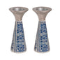 Low Cone Candlesticks with Painted Design – Blue