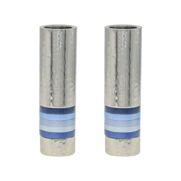Hammered Cylinder with Five Rings Candlesticks - Blue